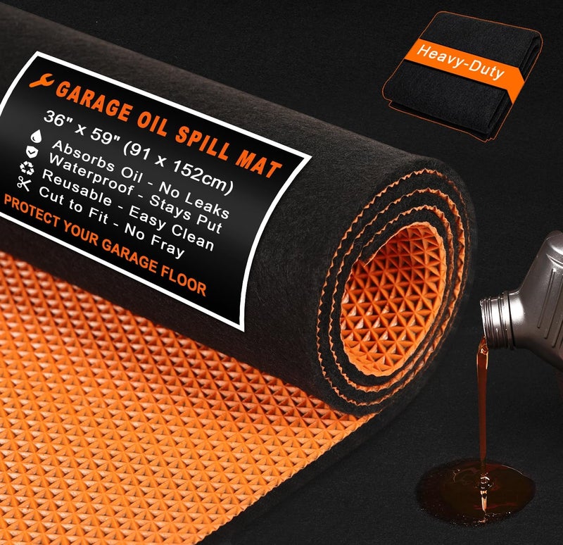 Golener Oil Spill Mat - Garage Floor Mat, Absorbent Oil Pad, Premium Maintenance Mat, Waterproof, Contain Liquid, Protect Floor from Spill & Stain, Reusable, Washable, Durable, 36”x59”, Black/Orange - Image 1